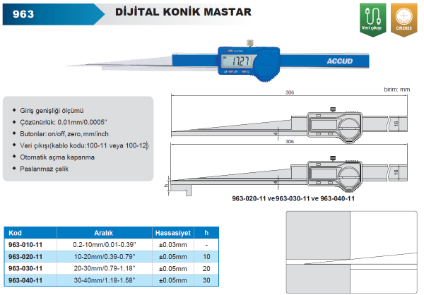 ACCUD 963-040-11 Dijital Konik Ölçüm Kumpası 963 Serisi 30-40mm