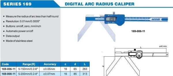 ACCUD 169-008-11 Dijital Açı Radyüs Kumpası 169 Serisi 0-200mm