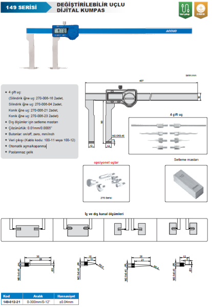 ACCUD 149-012-21 Değiştirilebilir Uçlu Dijital Kumpas 149 Serisi -2