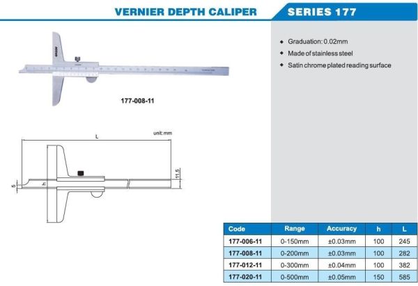 ACCUD 177-006-11 Mekanik Derinlik Kumpası 177 Serisi 0-150mm