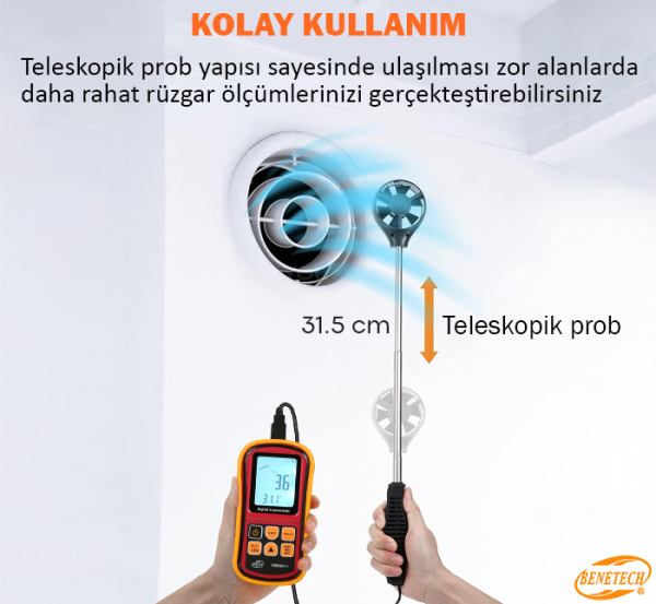 Benetech GM8901+ Rüzgar Hızı ve Sıcaklık Ölçer