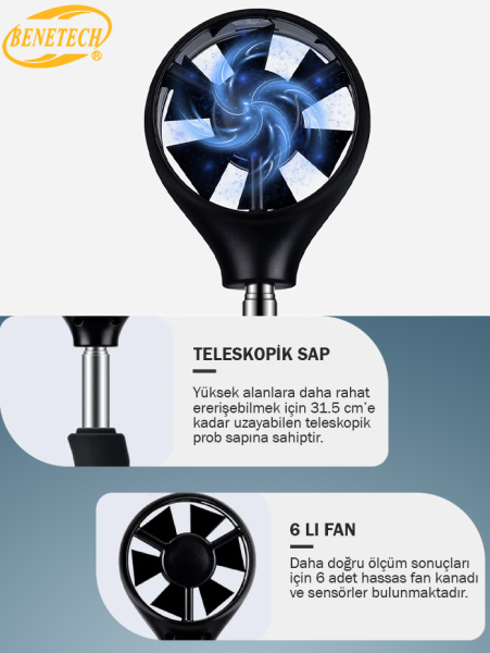 Benetech GM8901+ Rüzgar Hızı ve Sıcaklık Ölçer