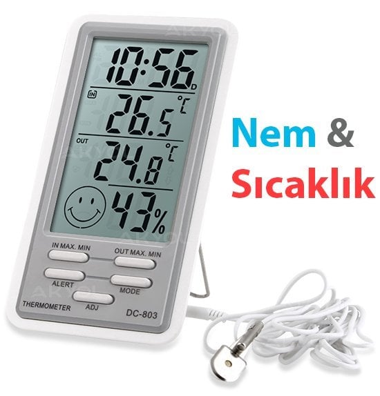 DC-803 Kablolu Alarmlı Sıcaklık ve Nem Ölçer