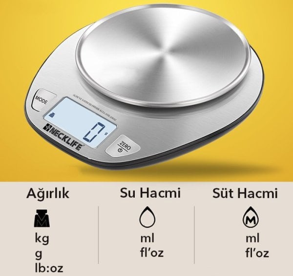 EK 4352H Sıvı ve Katı Ağırlık Ölçebilen Mutfak Terazisi 5KG / 1GR