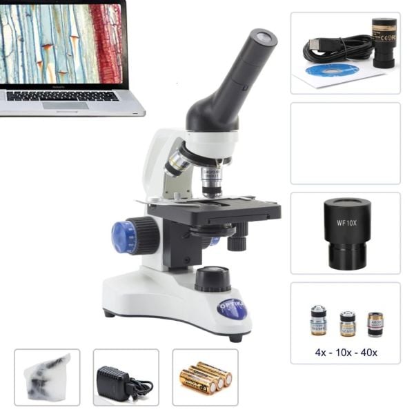 OPTIKA B-20CR LED Dijital Monoküler Mikroskop 400x - Öğrenci Mikroskobu 4-10-40x Objektif
