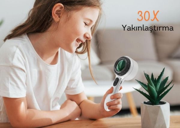 8690 Skalalı Işıklı Büyüteç 30X Şarj Edilebilir | 4 Renkli Led