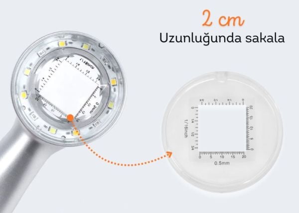 8690 Skalalı Işıklı Büyüteç 30X Şarj Edilebilir | 4 Renkli Led