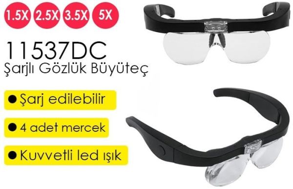 11537DC Şarj Edilebilir Ledli Gözlük Büyüteç