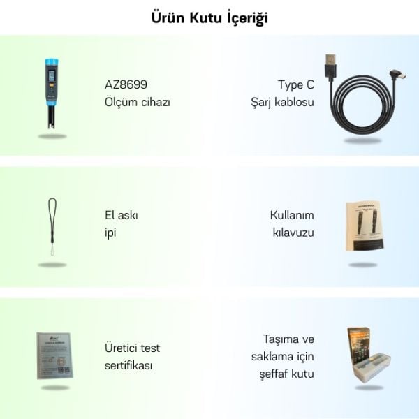 AZ 8699 Ph, EC, TDS, Tuzluluk, S.G. ve Sıcaklık | 6 'sı 1 Arada
