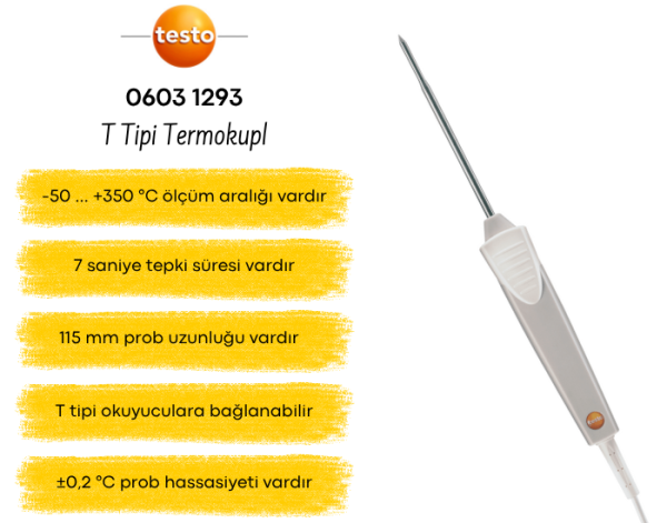 Testo 0603 1293 T Tipi Su Geçirmez Batırma Problu Termokupl