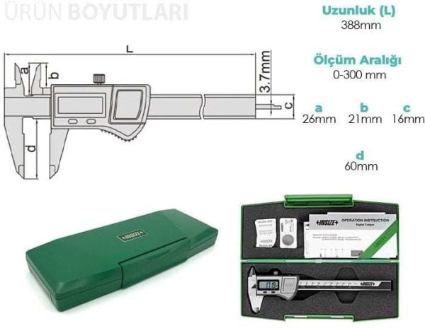 İnsize 1115-300 Su Geçirmez Dijital Kumpas IP67 | 0-300mm