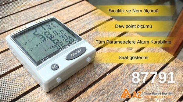 AZ 87791 Alarmlı Sıcaklık, Nem Ve Dewpoint Ölçer