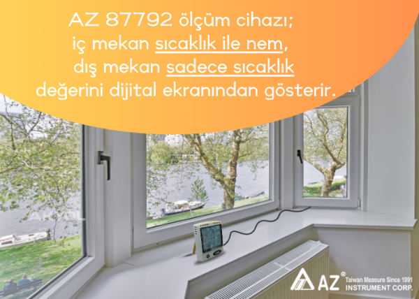 AZ 87792 Alarmlı İç ve Dış Sıcaklık Göstergesi - İç Nem Ölçerli