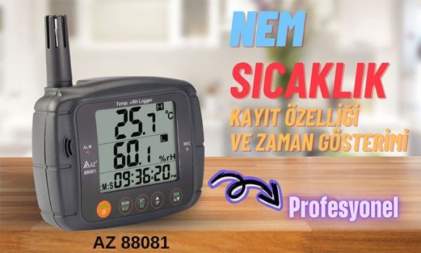 AZ 88081 Profesyonel Sıcaklık ve Nem Ölçer | Kayıt Özellikli