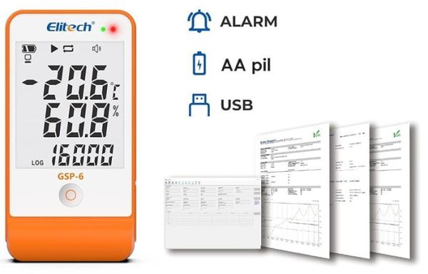 Elitech GSP-6 Çift Kablolu Sıcaklık ve Nem Veri Kaydedici Datalogger