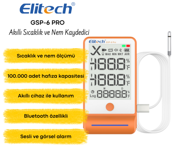 Elitech GSP-6 Pro Akıllı Sıcaklık ve Nem Kaydedici