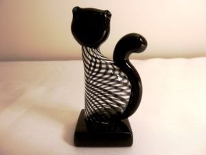 Murano, sanatçı imzalı, el üflemesi cam kedi figürü.  Y: 8cm.