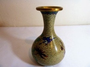 Cloisonne bakır üzerine mine işlemeli vazo Y:16cm