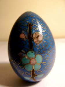 Cloisonne bronz üzerine mine işlenmiş yumurta obje Y:5 cm