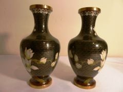 Cloisonne mine işlemeli çift vazo Y:18cm