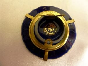 Limoges imzalı altın yaldızlı kobalt mavisi porselen tabak Ç:5cm