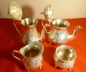 Christofle damgalı gümüş kaplama 4'lü çay&kahve seti