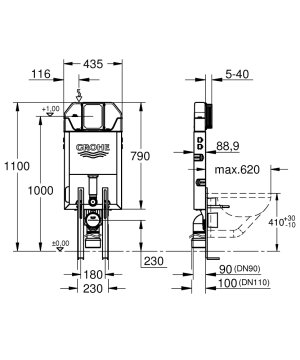 Grohe Uniset İnce Gömme Rezervuar 89mm Ayaklı 39840000 +  Skate Cosmo Kumanda Paneli