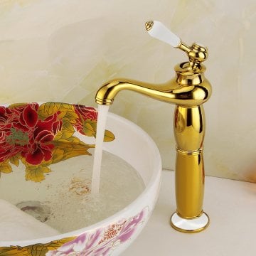 Fause Yüksek Çanak Rustik Lavabo Bataryası Vintage Altın KSL100-G