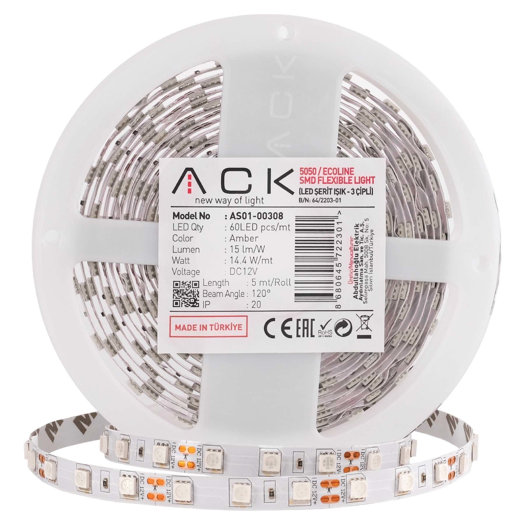 ACK 3 Çipli,60 LED'li Şerit LED 4000K AS01-00301 | www.elektrikmarket.com.tr