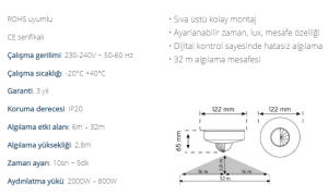 360 Tavan Tipi Hareket Sensörü Nade 10467