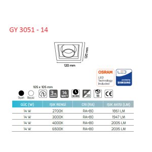 Goya 14W COB Ledli Mağaza Armatürleri Goya GY 3051