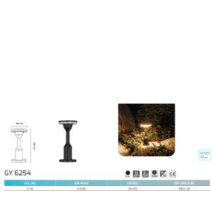 Goya 12 Watt 15X30cm Bahçe Armatür 3000K Gün Işığı GY 6254