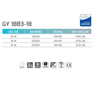 Goya 18W 6500K Beyaz Işık Sıva Üstü Led Panel Armatür  GY 1883-18