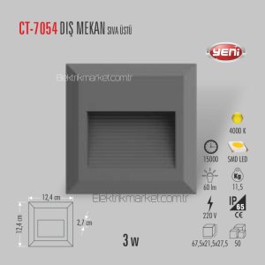 Cata 3W 4000K Natural Beyaz Dış Mekan Sıva Üstü Led Koridor CT-7054