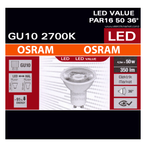 Osram GU10 Duylu 4.5W-350 Lümen 2700K Sarı Işık G10