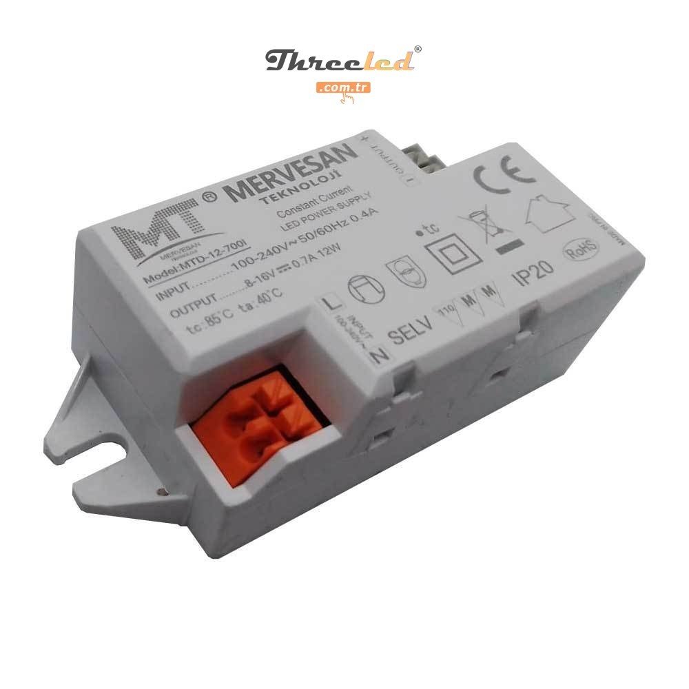 Mervesan 12W 12-24 V DC IP30 Sabit Akım Korumalı AC/DC (SMPS) Led Drıver/Sürücü MTD-12-500İ