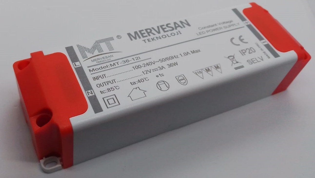 Mervesan 36W 12V 3A Plastik Kasa Sabit Voltaj AC/DC (SMPS) Adaptör MT-36-12İ