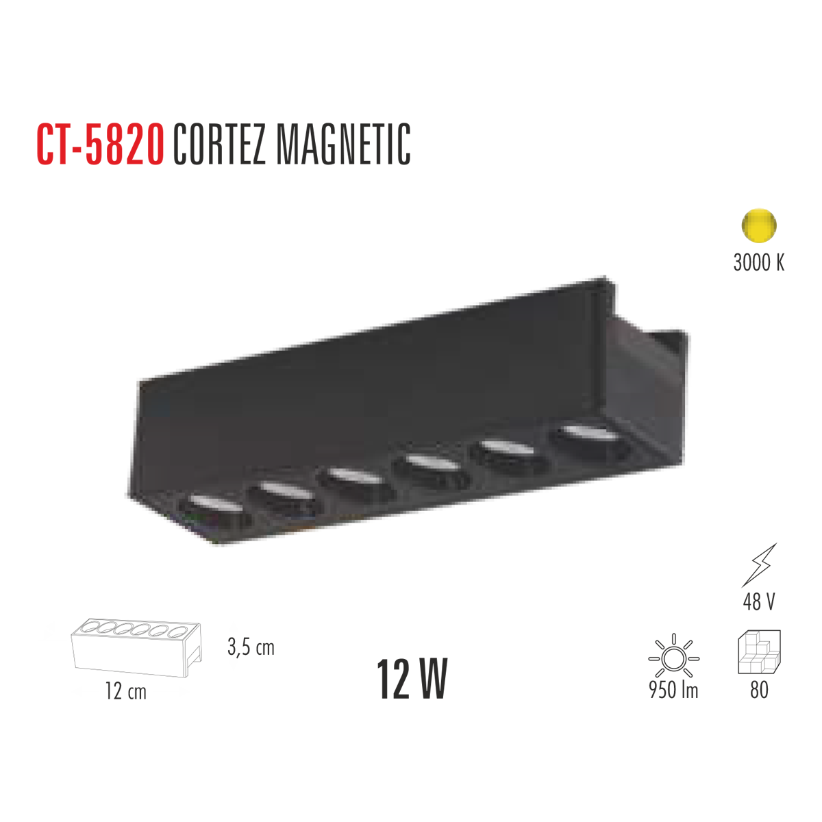CATA 12W CORTEZ Magnet Led Spot SİYAH (Günışığı) CT-5820G