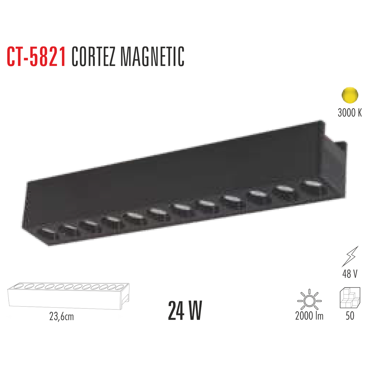 CATA 24W CORTEZ Magnet Led Spot SİYAH (Günışığı) CT-5821G