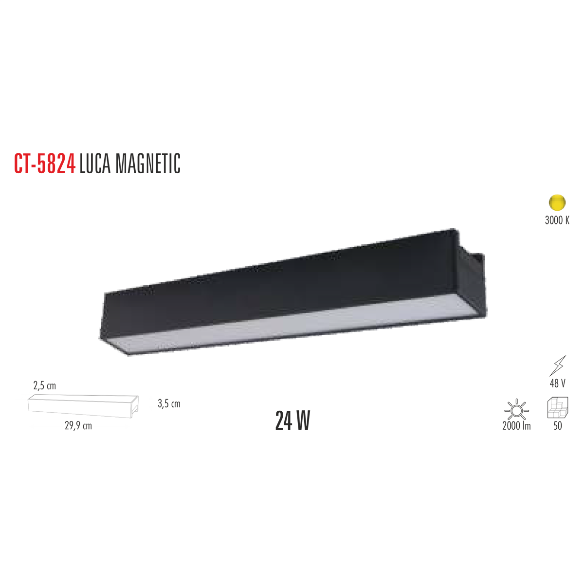 CATA 24W LUCA Magnet Led Spot SİYAH (Günışığı) CT-5824