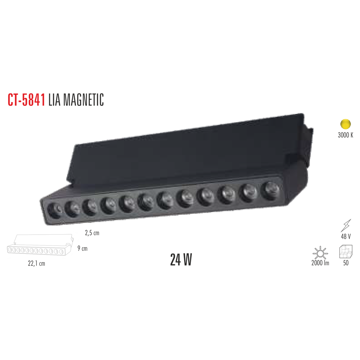 CATA 24W LIA Magnet Led Spot SİYAH (Günışığı) CT-5841G