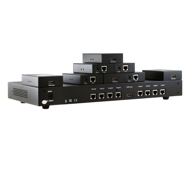 HDMI Amplifier Splitter 1X8 by 1×Cat-5e/6 Compatible HDMI 1.3b HDMI 1008E