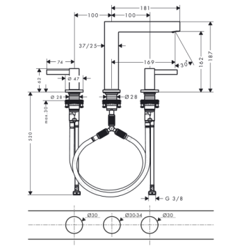 Hansgrohe Finoris 3 Delikli Lavabo Bataryası Krom 76034000