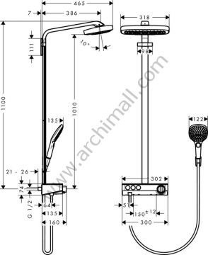 Hansgrohe Raindance Select E 300 3 jet Duş Kolonu 27127000
