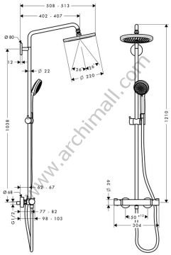 Hansgrohe Croma 220 Duş Kolonu EcoSmart 400 mm 27188000