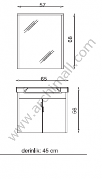 Orka Luna 65 cm Asma Banyo Dolabı Gri Taş