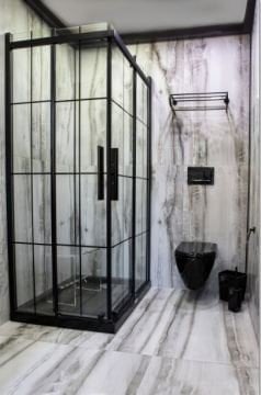 Kabinet Softline Serisi 80x100 cm Siyah Desenli Cam Siyah Profil Kabin