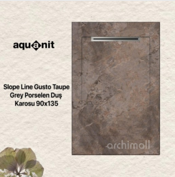 Aquanit 90X135 Slope Line Gusto Taupe Grey Porselen Duş Karosu