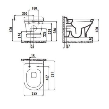 Creavit Antik Antrasit Asma Klozet Seti