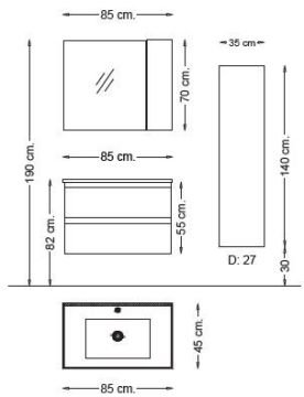 Badella Boztepe 85 V31 Banyo Dolabı